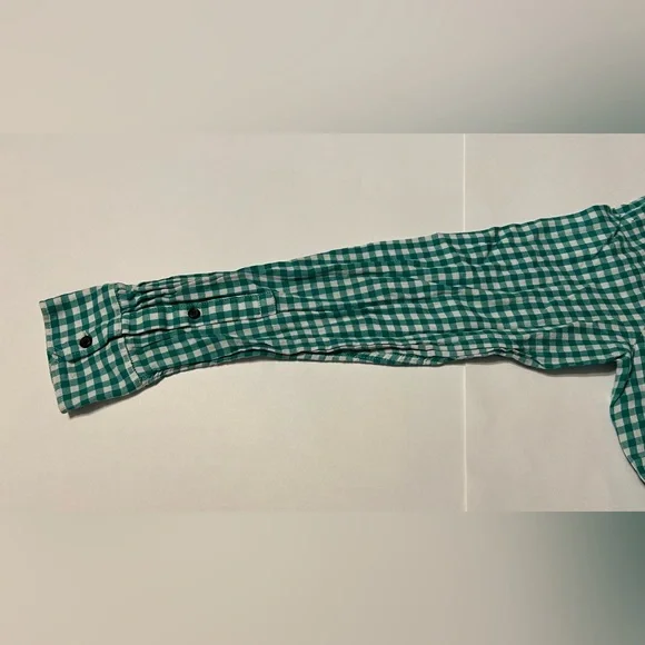 Gap Women’s The Shrunken Boyfriend Gingham Green And White Medium Long Sleeve - Picture 13 of 16